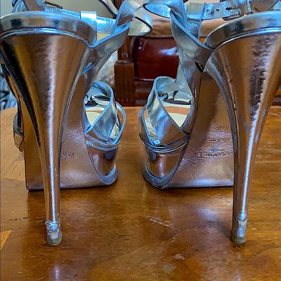 Silver Saint Laurent Tribute Platform Sandals - Picture 2 of 3